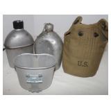 2 US Military Water Canteens & 1 Canteen Case: