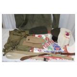 USMC Coat, 4 Hats, Military Backpack, Belts &