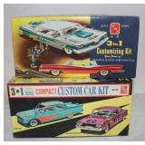 2 Opened Vintage Car Model Kits, 1/25 Scale