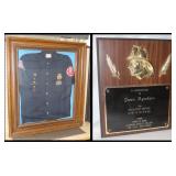 Framed Fire Department Shirt w/ Badges Patches +