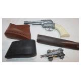 Pony Boy Cap Gun, 2 Gun Butts, Mini Cannon,
