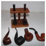 5 Tobacco Pipes w/ 1 Pipe Head & 3 Pipe Stand: