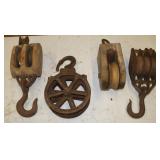 4 Vintage Pulleys: