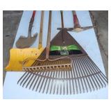 Yard Tools: 30" Plastic Rake, Spade, Pick,