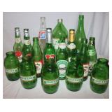 Green Glass Beer & Soda Bottles: