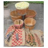 Wooden Bushel Baskets & Burlap Sacks