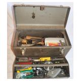 Metal Tool Box w/ Hammers, Rotary Tool,