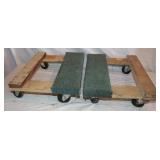 2 Wood Flat Carts w/ Carpeted Tops