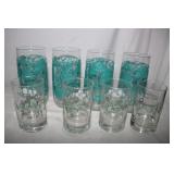 Libbey? Glass Tumblers w/ Fruit & Ivy Patterns