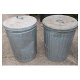 2 Galvanized Trash Cans w/ Lids