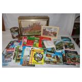 Vintage Tin Box w/ Travel Guides & Postcards