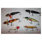 6 Vintage Wooden Fishing Lures