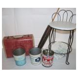 Samsonite Suitcase, Stool, Parasol, Tins