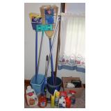 Cleaning Supplies w/ Mops, Brooms & Solutions