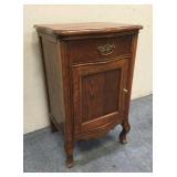 Oak Side Table with Cabinet & 1 Drawer