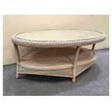 Outdoor Wicker Coffee Table w/ Glass Top