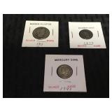 1911 & 1916 Silver Barber Dime, 1943 Mercury