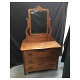 Antique Tiger Oak 3 Drawer Dresser with Beveled