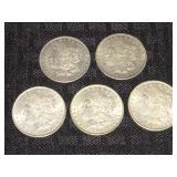 Morgan Silver Dollar Coins- 1880, 1882, 1886,1888,