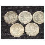 Morgan Silver Dollar Coins - 1890 (3), 1898 (2)