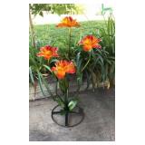 Medium Red/Orange 5 Flower Metal Art