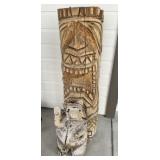 Wood Carved Tiki Man & Bear