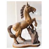 Wood Carved Rearing Horse