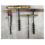 T-Handle Augers Antique w/ Wall Display