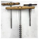 Antique T-Handle Hand Augers w/ Display Rack