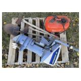 9.9HP Evinrude Outboard Boat Motor, Gas Can, Tools