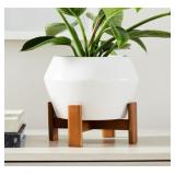 (4) ILYA TURNED WOOD PLANTERS - WHITE - SMALL