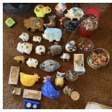 Piggy Banks (Some Full), Cans of Coins