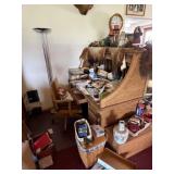 Large Desk w/ Contents, Lamp, Clock