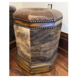 Octagonal Western Leather & Cowhide Stool