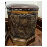 Octagonal Western Leather & Cowhide Stool