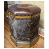Octagonal Western Leather & Cowhide Stool