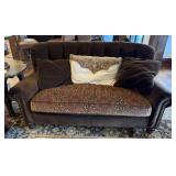 Tufted Brown Velvet Sofa W/ Paisley Leopard  Seat