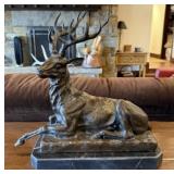 B.C. Zheng Bronze Recumbent Stag Deer Sculpture