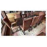 Old World Style Dark Wood Dining Table & 12 Chairs