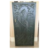 CRAFT Teal Carved Wood Peacock Storage Cabinet