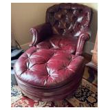 Red Tufted Chair & Footstool w/ Casters