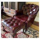 Red Tufted Chair on Casters w/ Footstool