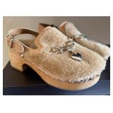Chloe Shearling Chain-Link Accents Slingback Clogs