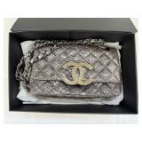 Chanel Metallic / Gray Python Flap Bag