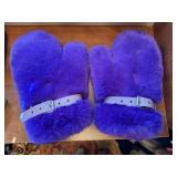 Acne Studios Purple Fluffy Faux Fur Buckle Mittens