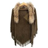 Brown Suede Poncho W/ Fur Collar