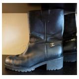 Chanel Interlocking CC Logo Leather Moto Boots