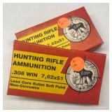(2) Hunting Rifle .308 Win 20 Cartridges Ea.