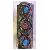 Antique Turquoise,red Coral Sterling Lighter Cover