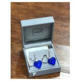 Lalique Sterling Silver Blue Heart Stone Earrings